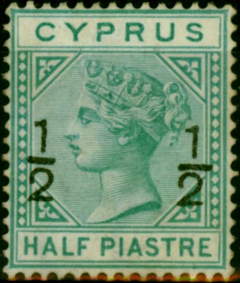 Valuable Postage Stamp Cyprus 1882 1/2 on 1/2pi Emerald-Green SG23 Fine & Fresh LMM