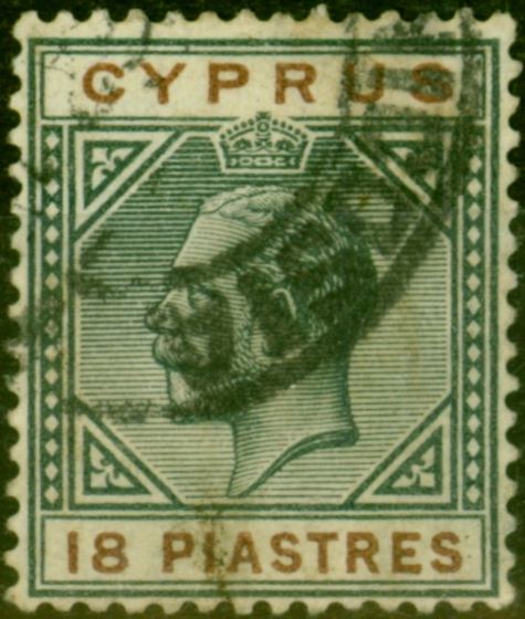 Rare Postage Stamp from Cyprus 1914 18pi Black & Brown SG83 Fine Used