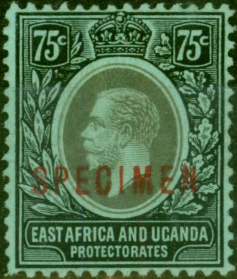 Old Postage Stamp East Africa KUT 1912 75c Black-Green Specimen SG52s Fine MM