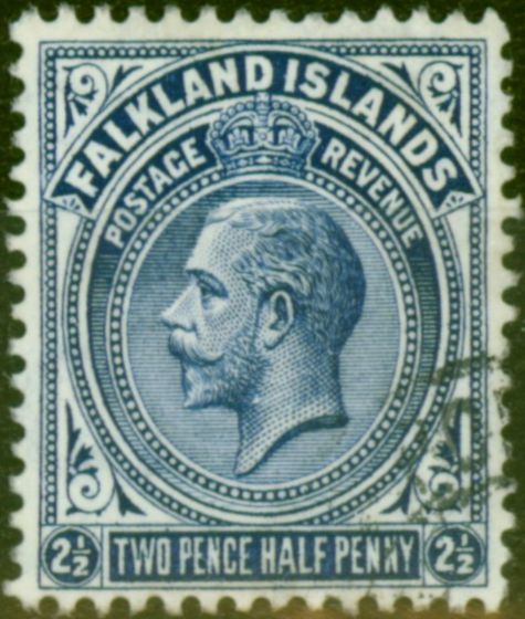 Rare Postage Stamp from Falkland Islands 1912 2 1/2d Dp Brt Blue SG63 V.F.U