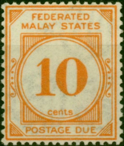 Fed of Malay States 1926 10c Orange SGD5 'Wmk Crown to Left of CA' Fine MM . King George V (1910-1936) Mint Stamps