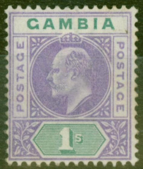 Rare Postage Stamp from Gambia 1902 1s Violet & Green SG52 Fine Mtd Mint