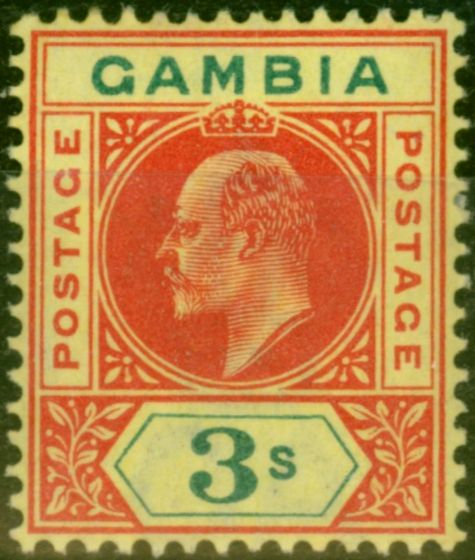 Old Postage Stamp from Gambia 1905 3d Carmine & Green-Yellow SG56 Fine Mtd Mint