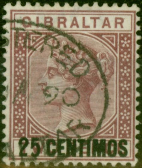 Valuable Postage Stamp Gibraltar 1889 25c on 2d Brown-Purple SG17a '5 with Short Foot' V.F.U
