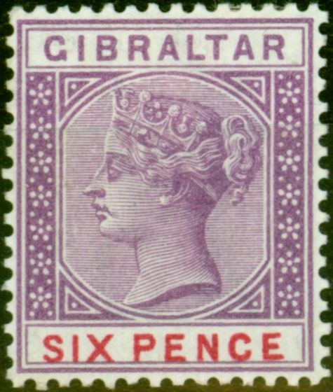 Old Postage Stamp from Gibraltar 1898 6d Violet & Red SG44 Fine & Fresh Mtd Mint