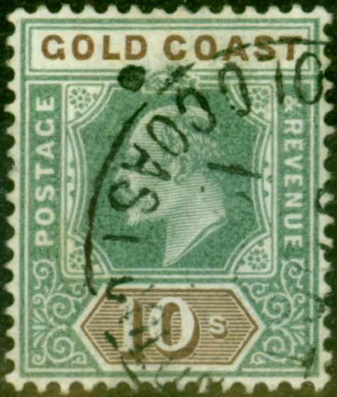 Valuable Postage Stamp from Gold Coast 1902 10s Green & Brown SG47 Fine Used
