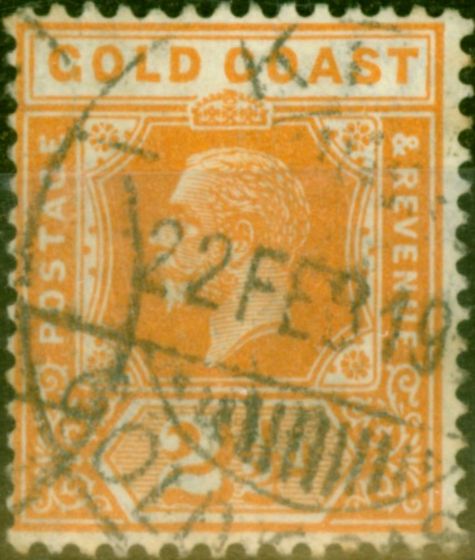 Rare Postage Stamp from Gold Coast 1922 2 1/2d Yellow Orange SG90 Fine Used
