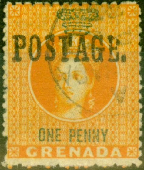Rare Postage Stamp from Grenada 1883 1d Orange SG27 Fine Used