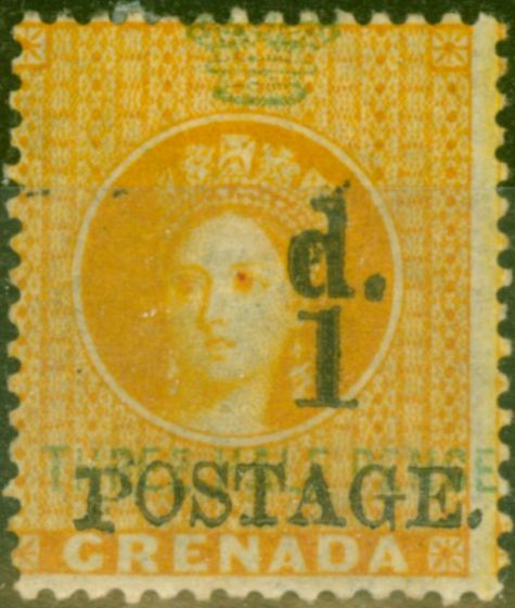 Old Postage Stamp from Grenada 1886 1d on 1 1/2d Orange SG37 Fine Mtd Mint