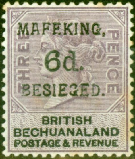 Rare Postage Stamp from Mafeking 1900 6d on 3d Lilac & Black SG10 Good Lightly Mtd Mint