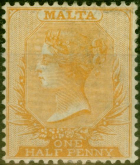 Old Postage Stamp Malta 1882 1/2d Orange-Yellow SG18 Fine MM