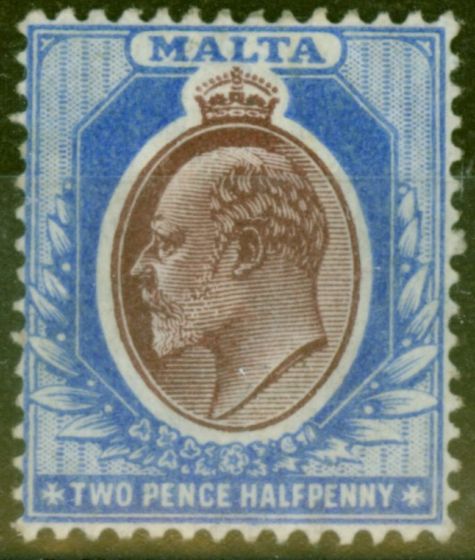Valuable Postage Stamp from Malta 1904 2 1/2d Maroon & Blue SG52 Fine Mtd Mint