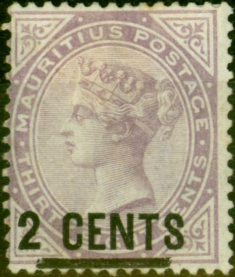 Old Postage Stamp from Mauritius 1886 2c on 38c Bright Purple SG116 Fine Mtd Mint