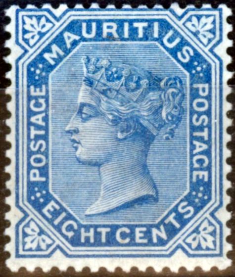 Rare Postage Stamp from Mauritius 1891 8s Blue SG106 V.F Lightly Mtd Mint