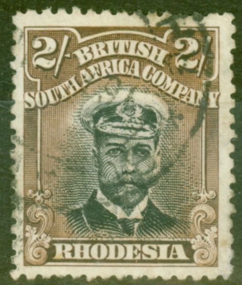 Rare Postage Stamp from Rhodesia 1913 2s Black & Brown SG214 Die I P.14 Fine Used