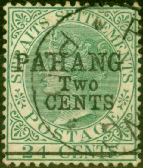 Collectible Postage Stamp from Pahang 1891 2c on 24c Green SG9 Type 7 V.F.U