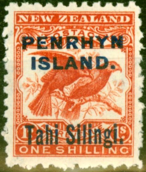 Rare Postage Stamp from Penrhyn Island 1903 1s Orange-Red SG16b Fine Mtd Mint