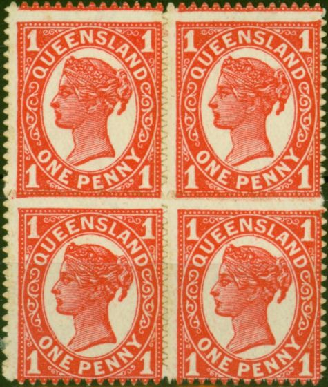 Old Postage Stamp Queensland 1897 1d Vermilion SG257(b) Fine LMM & MNH Block of 4