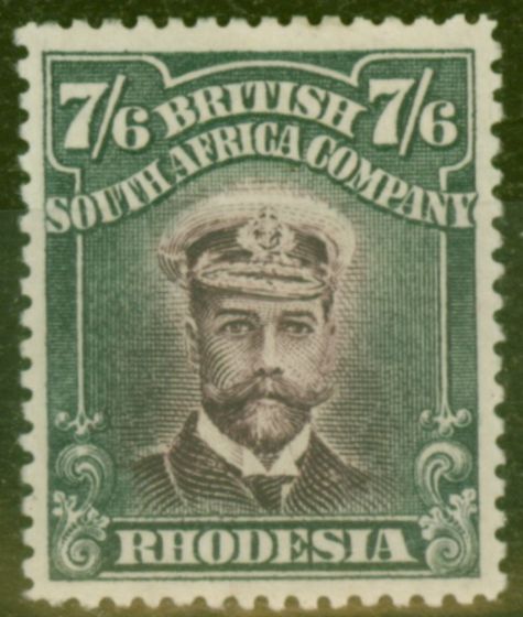 Rare Postage Stamp from Rhodesia 1913 7s6d Blackish Purple & Slate-Black SG252 P.15 Fine & Fresh Mint