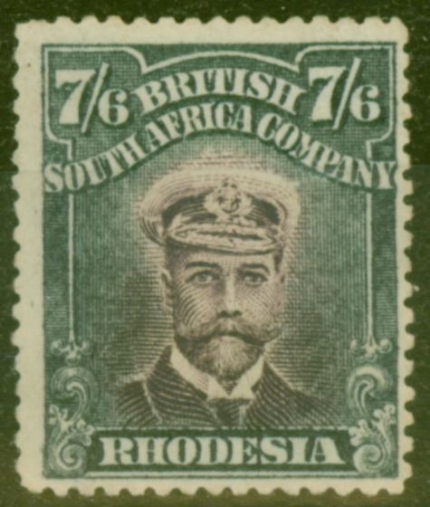 Rare Postage Stamp from Rhodesia 1913 7s6d Blackish Purple & Slate-Black SG252 P.15 Fine Unused