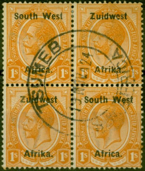 Valuable Postage Stamp from S.W.A 1923 1s Orange-Yellow SG22 Good Used Block of 4