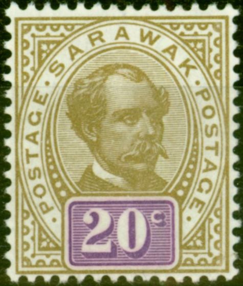 Old Postage Stamp from Sarawak 1900 20c Bistre & Bright Mauve SG44 Fine & Fresh Lightly Mtd Mint