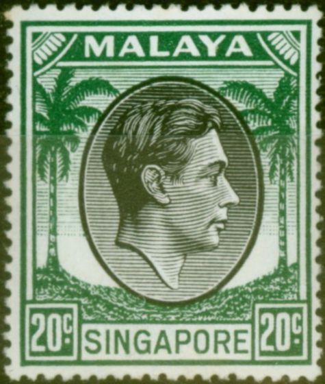 Rare Postage Stamp from Singapore 1949 20c Black & Green SG24 V.F MNH