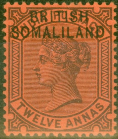 Rare Postage Stamp from Somaliland 1903 12a Purple-Red SG9 V.F Lightly Mtd Mint