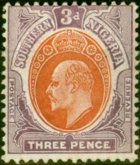 Rare Postage Stamp from Southern Nigeria 1907 3d Orange-Brown & Brt Purple SG25 Fine VLMM