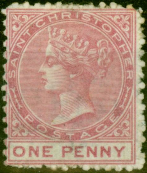 Collectible Postage Stamp from St Christopher 1870 1d Dull Rose SG1a Wmk Sideways Fine Mtd Mint