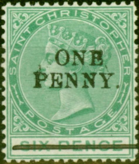 Collectible Postage Stamp from St Christopher 1886 1d on 6d Green SG24 Fine & Fresh Unused