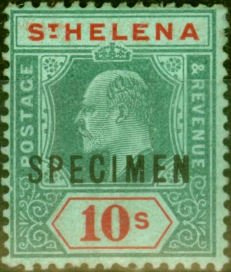 Old Postage Stamp from St Helena 1908 10s Green & Red-Green Specimen SG70s Fine Mtd Mint