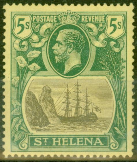 Collectible Postage Stamp from St Helena 1922 5s Grey & Green-Yellow SG95 V.F Lightly Mtd Mint