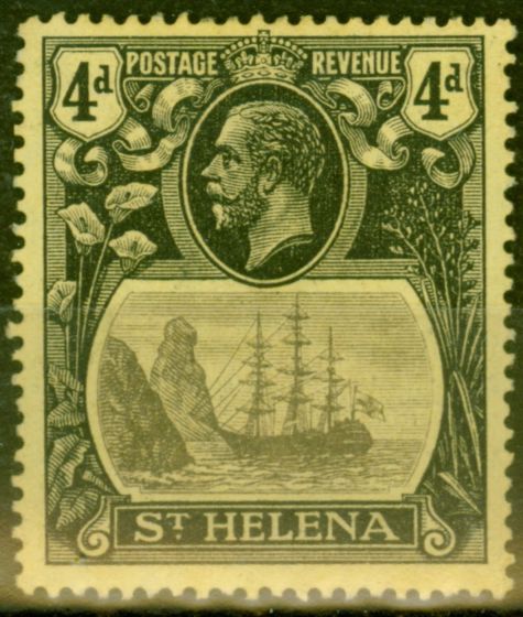 Collectible Postage Stamp from St Helena 1923 4d Grey & Black-Yellow SG92a Broken Mainmast Fine Lightly Mtd MInt