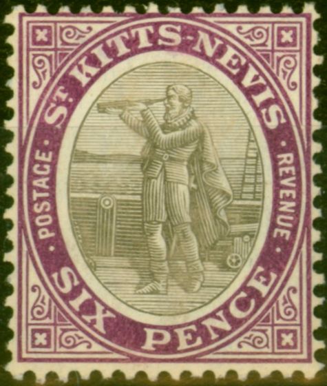 Old Postage Stamp St Kitts & Nevis 1905 6d Grey-Black & Deep Violet SG19 Fine LMM