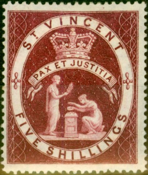 Valuable Postage Stamp from St Vincent 1888 5s Lake SG53 Fine Mtd Mint Stamp