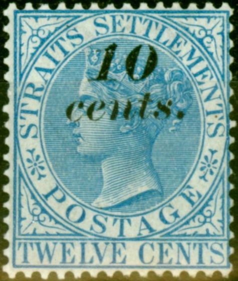 Valuable Postage Stamp from Straits Settlements 1881 10c on 12c Blue SG45a Fine & Fresh Lightly Mtd Mint