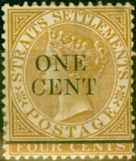 Valuable Postage Stamp from Straits Settlements 1892 1c on 4c Brown SG89 Good Mtd Mint
