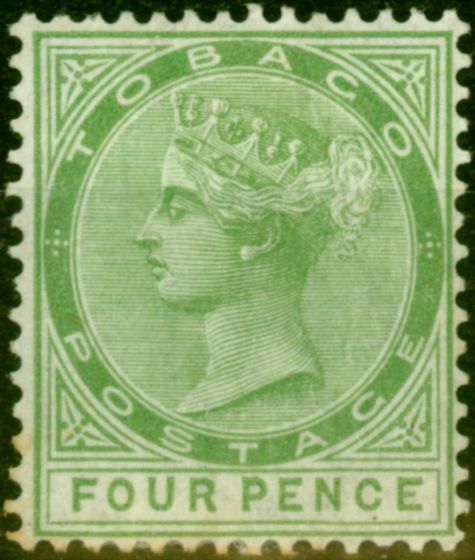 Old Postage Stamp from Tobago 1880 4d Yellow-Green SG10 Good Mtd Mint