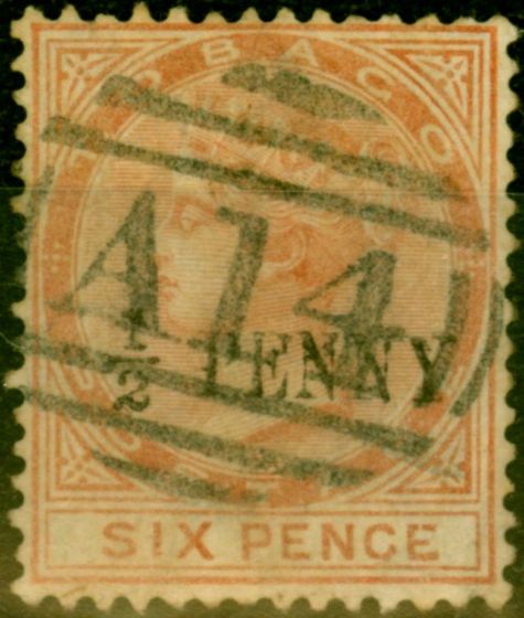 Old Postage Stamp from Tobago 1887 1/2d on 6d Orange-Brown SG28 Fine Used