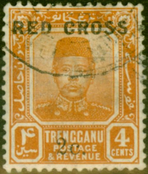 Old Postage Stamp from Trengganu 1917 4c + 2c Orange SG20 Fine Used