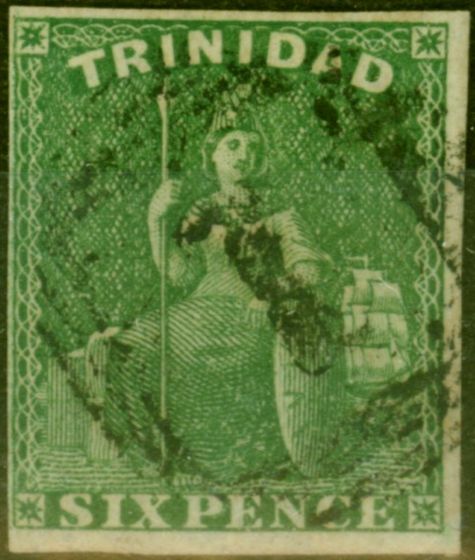 Valuable Postage Stamp from Trinidad 1859 6d Deep Green SG28 Fine Used (2)