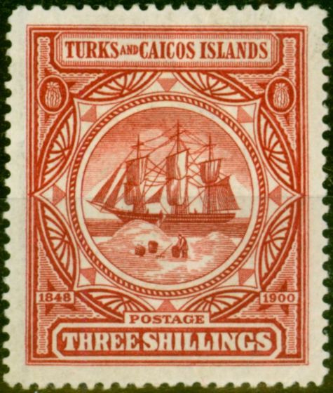 Rare Postage Stamp from Turks & Caicos Islands 1900 3s Lake SG109 Good Mtd Mint