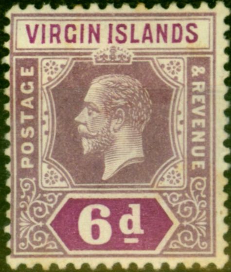 Rare Postage Stamp from Virgin Islands 1913 6d Dull & Bright Purple SG74 Fine Mtd Mint