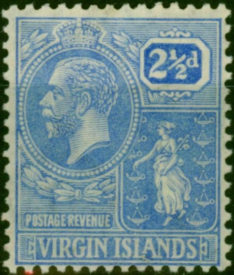 Old Postage Stamp Virgin Islands 1922 2 1/2d Pale Bright Blue SG93 Fine MNH