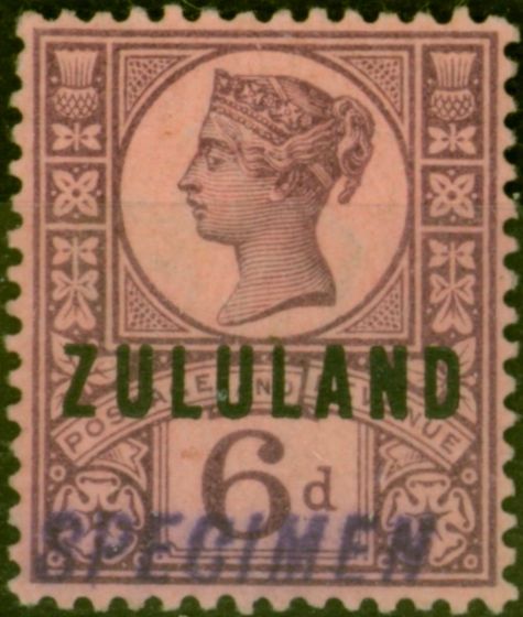 Rare Postage Stamp from Zululand 1888 6d Purple-Rose-Red Specimen SG8s Fine & Fresh Unused
