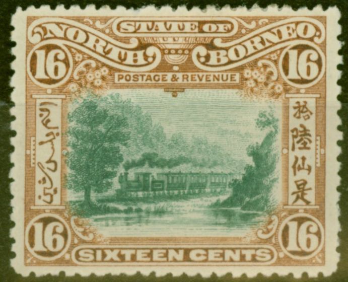 Old Postage Stamp from North Borneo 1902 16c Green & Chestnut SG107 Mtd Mint
