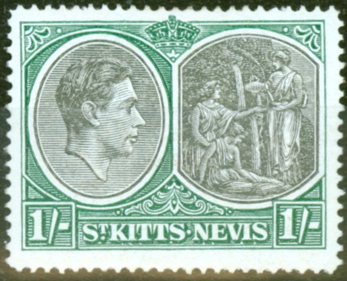 Valuable Postage Stamp from St Kitts & Nevis 1950 2s6d Black & Green SG75c P.14 Chalk Fine Lightly Mtd Mint