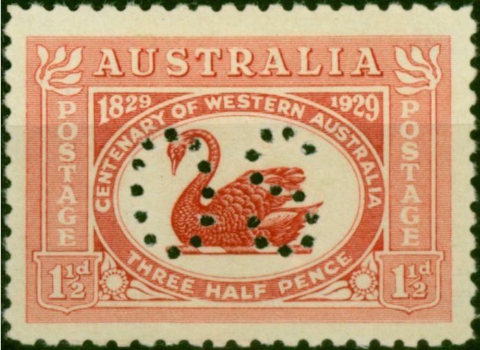 Australia 1929 Punctured OS 1 1/2d Dull Scarlet SG0120 Fine LMM . King George V (1910-1936) Mint Stamps