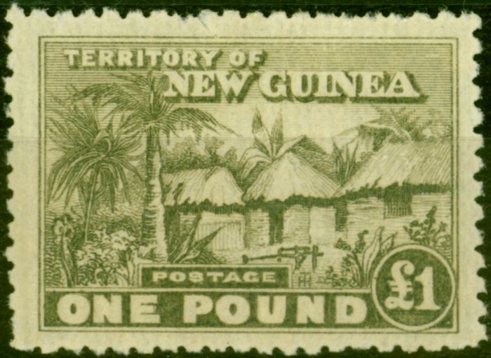 Rare Postage Stamp from New Guinea 1925 £1 Dull Olive-Green SG136 Fine Lightly Mtd Mint
